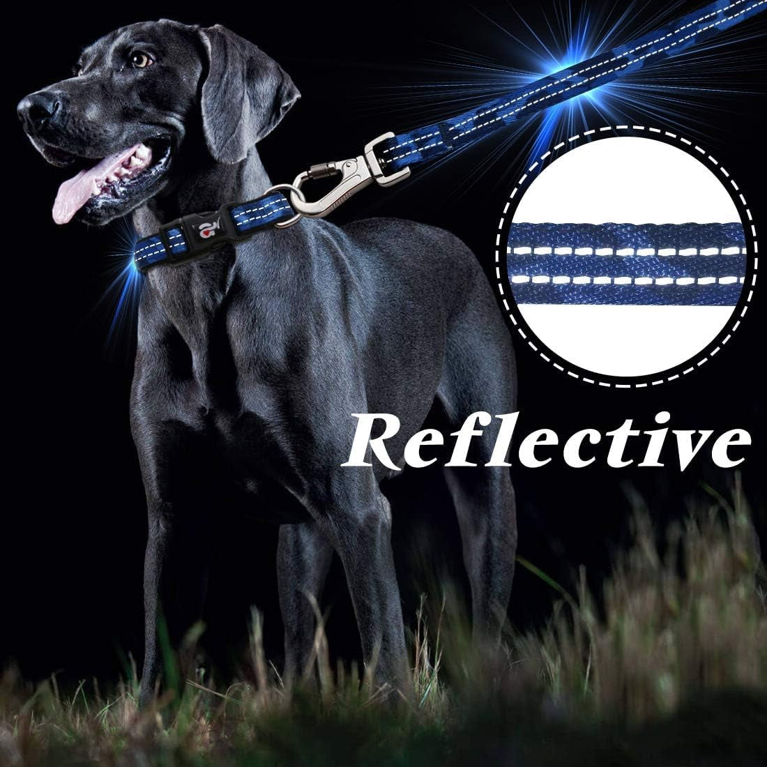 Reflective Dog Collar and Leash Set with AirTag Holder - Blue Camo Padded Collar and Matching Clip Handle Leash for Small Dogs