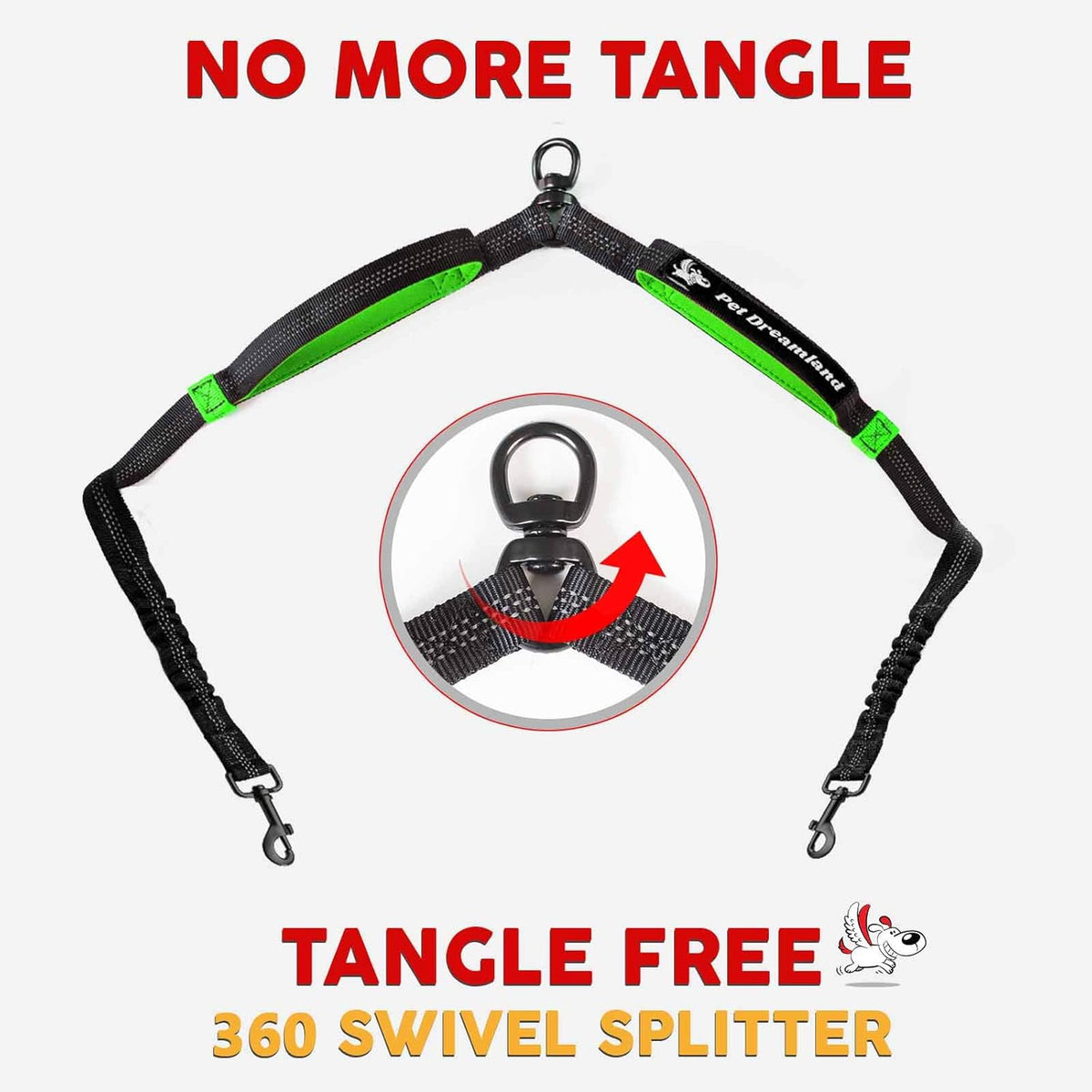 Premium Double Dog Coupler with No-Tangle Swivel for Two Medium Dogs - Effortless Walking Solution in Black & Green