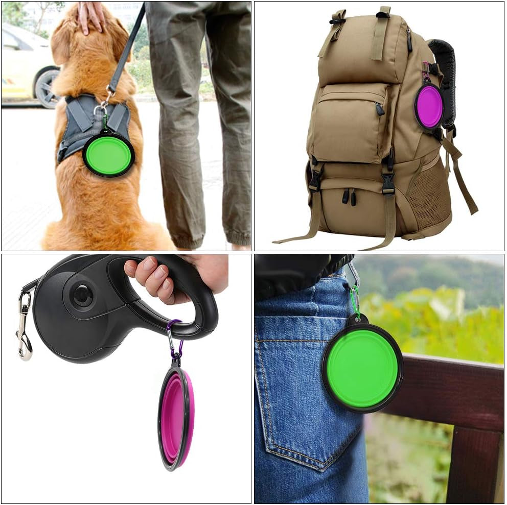 Collapsible Dog and Cat Bowls - 2 Pack Portable Water and Food Dishes with Carabiners (Small, Green & Purple)