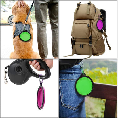 Collapsible Dog and Cat Bowls - 2 Pack Portable Water and Food Dishes with Carabiners (Small, Green & Purple)