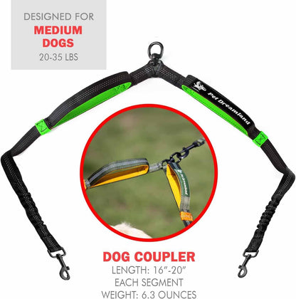 Premium Double Dog Coupler with No-Tangle Swivel for Two Medium Dogs - Effortless Walking Solution in Black & Green