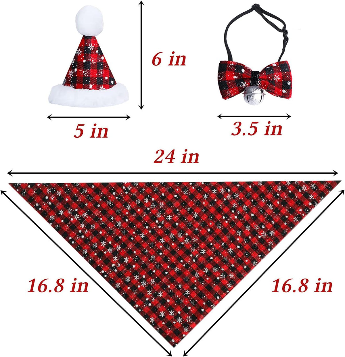 Christmas Snowflake Dog Bandana Costume Set: Classic Plaid Scarf, Bow Tie, and Hat with Bell Decoration for Pets