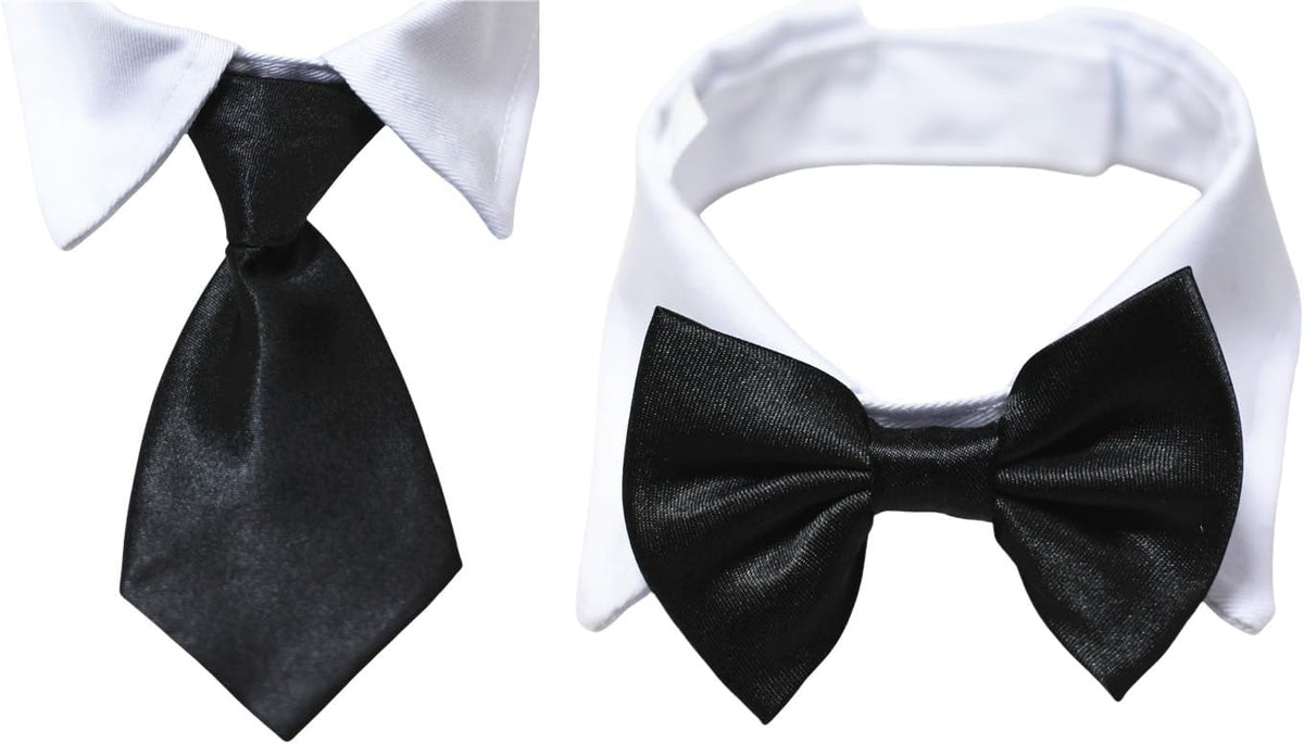 Cotton Dog Necktie Tuxedo Collar with Black Tie for Small, Medium, and Large Dogs (Size S)