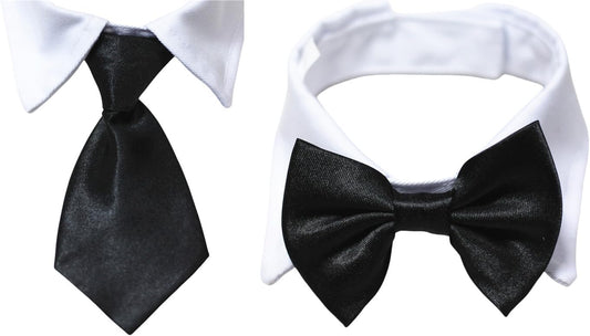 Cotton Dog Necktie Tuxedo Collar with Black Tie for Small, Medium, and Large Dogs (Size S)