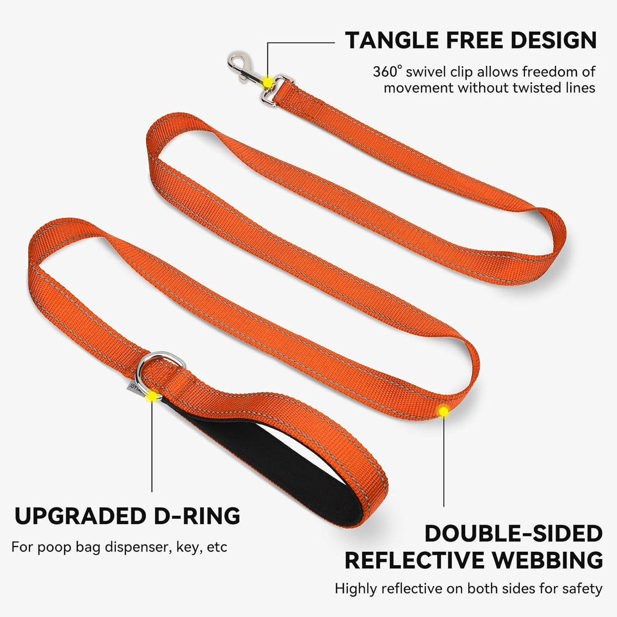 Reflective 5 FT x 1" Dog Leash for Medium and Large Breeds - Orange