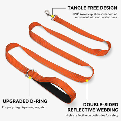 Reflective 5 FT x 1" Dog Leash for Medium and Large Breeds - Orange