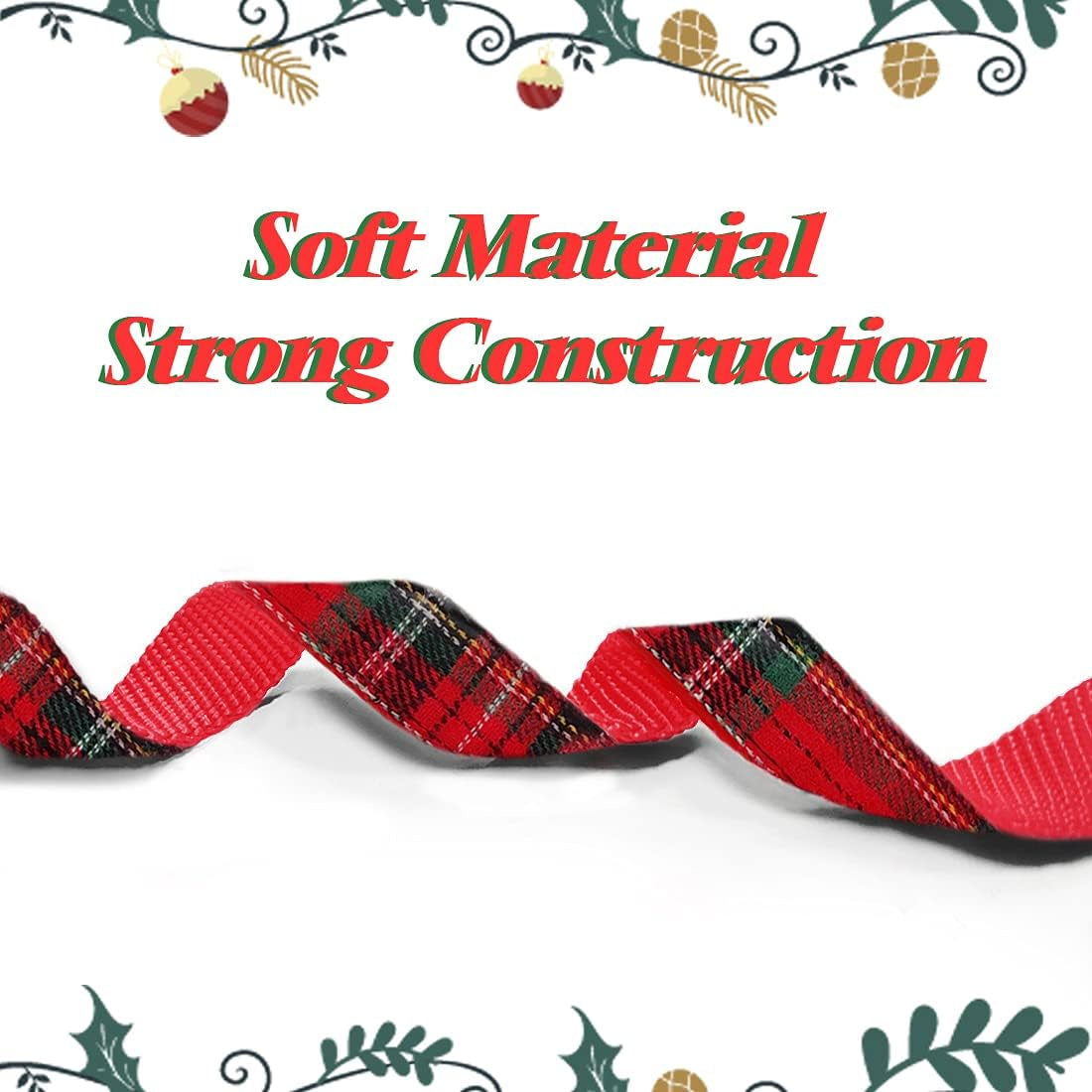 Christmas Buffalo Plaid Dog Collar and Leash Set with Removable Bowtie for Large Dogs