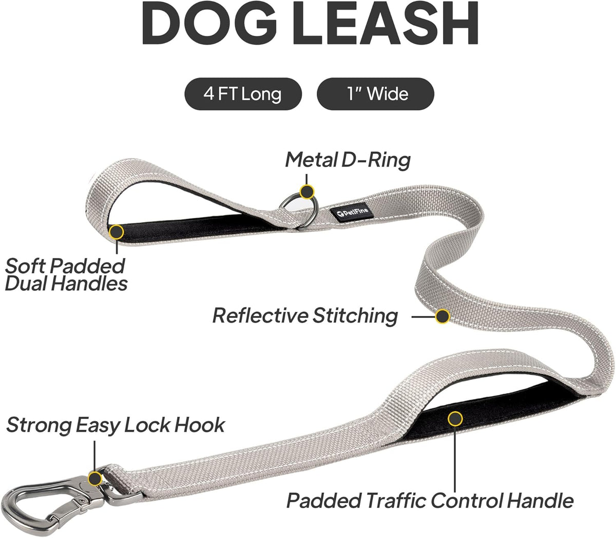 4-Foot Heavy-Duty Dog Leash with Comfort Padded Dual Handles