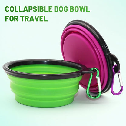 Collapsible Dog and Cat Bowls - 2 Pack Portable Water and Food Dishes with Carabiners (Small, Green & Purple)
