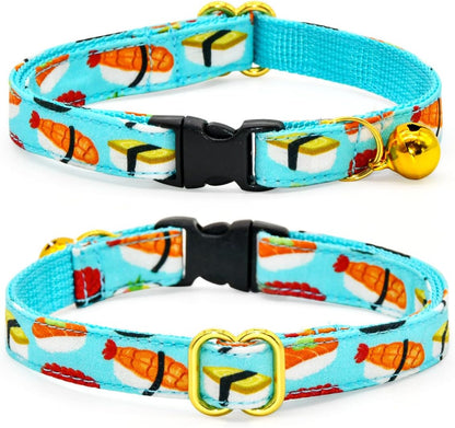 Sushi-Themed Cat Collar and Bow Tie Set with Breakaway Safety Feature, Ideal for Weddings and Birthdays