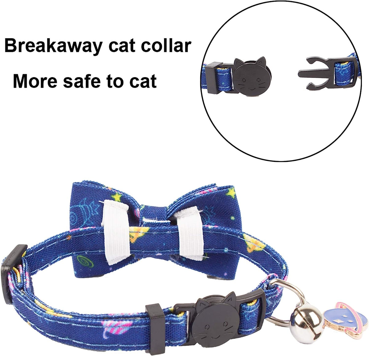 Dinosaur-Themed Breakaway Cat Collars with Bow Tie and Bell, Set of 2