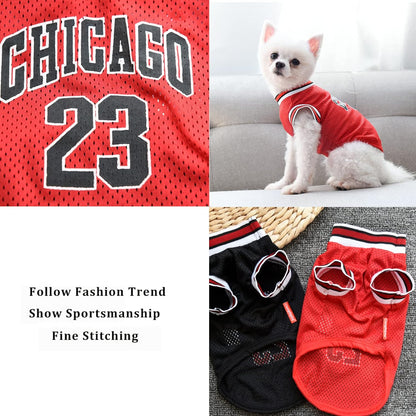 Dog Basketball Jersey - Stylish Cotton T-Shirt for Large, Medium, and Small Dogs (Chihuahua, Yorkies) - Blue and Red, Size Large (Back: 13.78 in, Chest: 18.9 in)