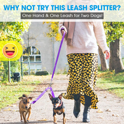 Double Dog Leash Splitter, Tangle Free Dual Dog Leash Coupler, Two Dog Walking and Training Extension for Small Medium or Large Dogs (1.0'' X 20~32 Inch, Purple)