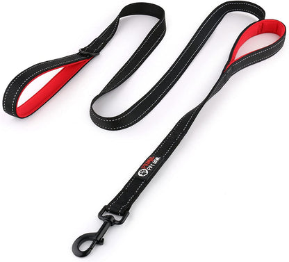 6Ft Heavy Duty Dog Leash with Padded Traffic Handles, Reflective Dual Handles for Enhanced Control and Safety Training, Suitable for Large and Medium Dogs (Black)