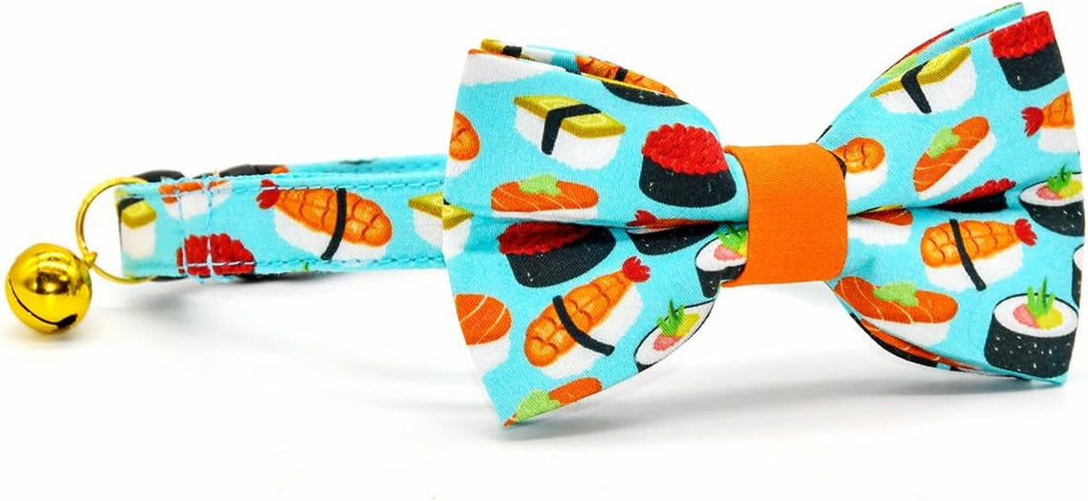Sushi-Themed Cat Collar and Bow Tie Set with Breakaway Safety Feature, Ideal for Weddings and Birthdays