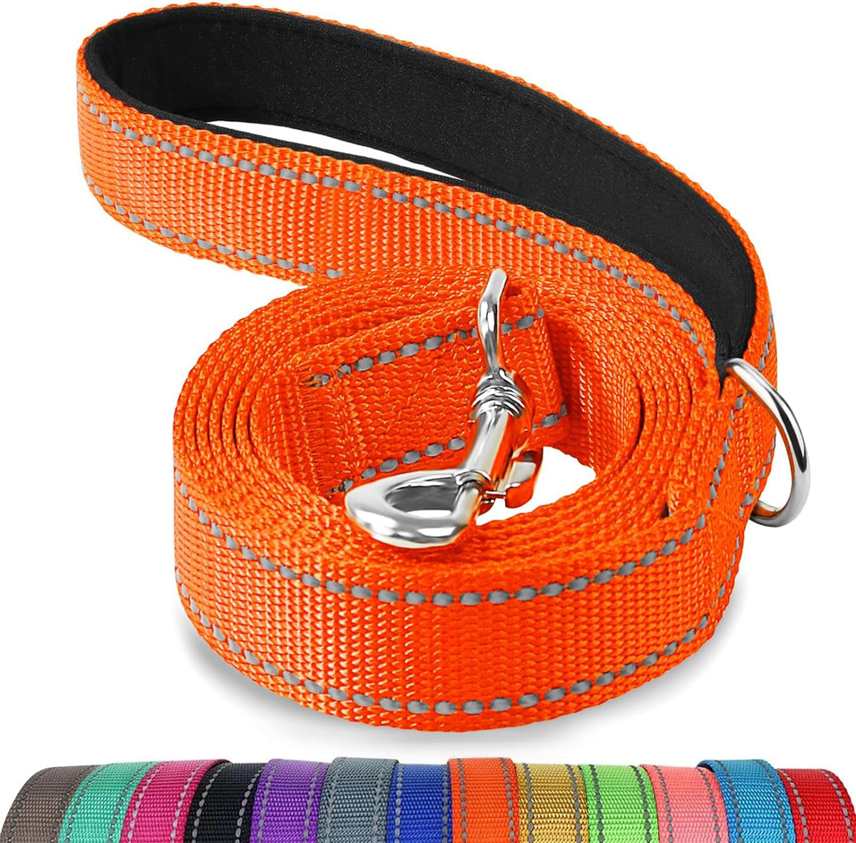 Reflective 5 FT x 1" Dog Leash for Medium and Large Breeds - Orange