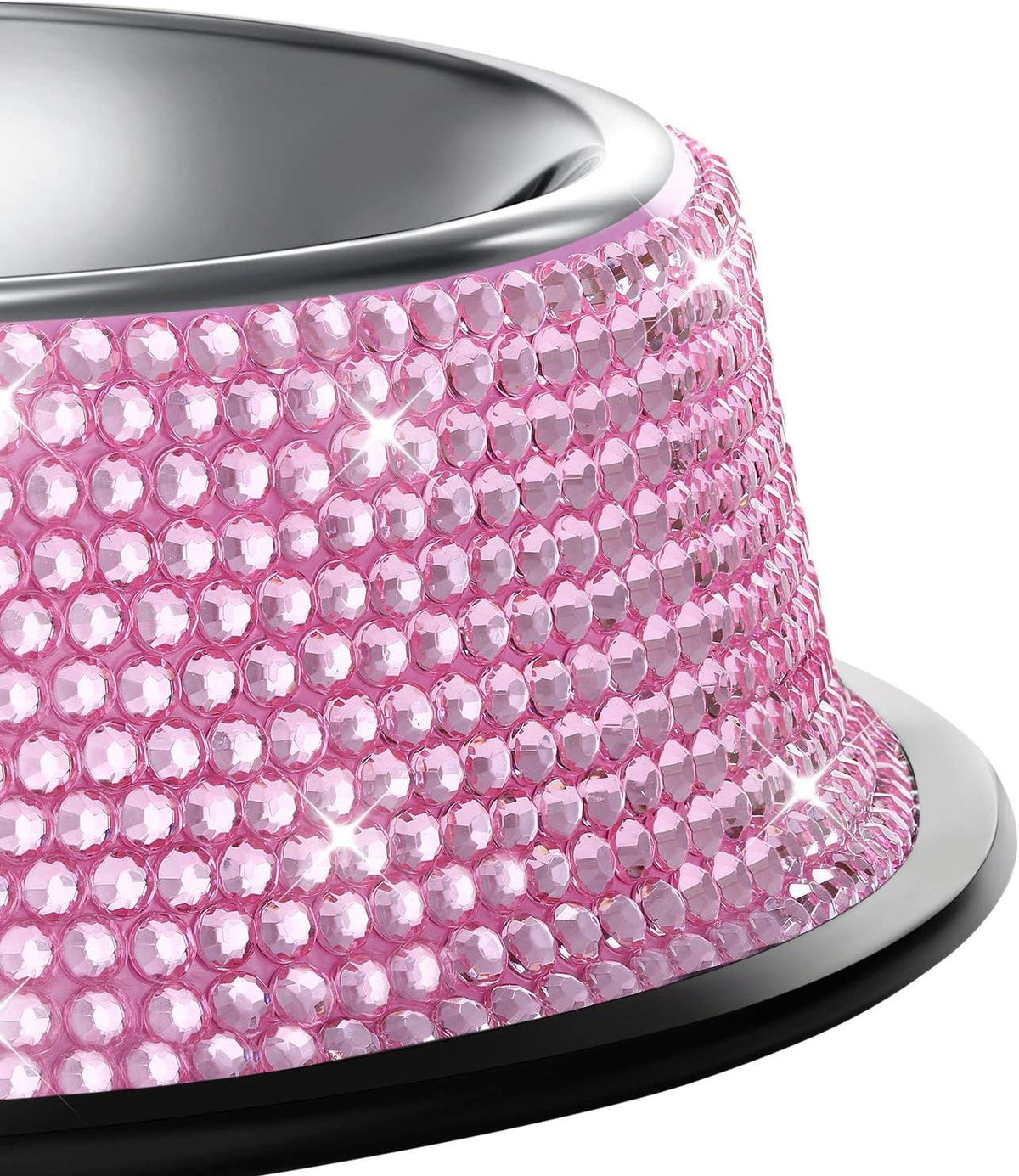 Handmade Pink Rhinestone Dog Bowls, 640ML Stainless Steel Double Feeder Set for Cats and Dogs - Set of 2