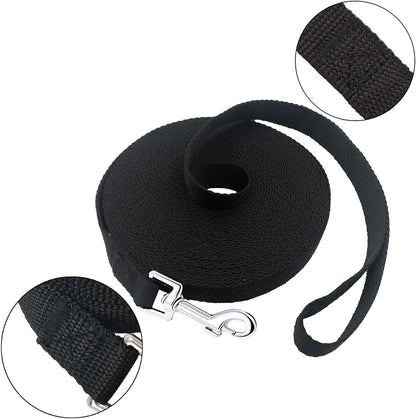 Long Dog Leash for Obedience Recall Training - Available in 15FT, 20FT, 30FT, 40FT, and 50FT for Small and Medium Dogs - Ideal for Camping, Training, Play, and Backyard Use (20FT, Black)