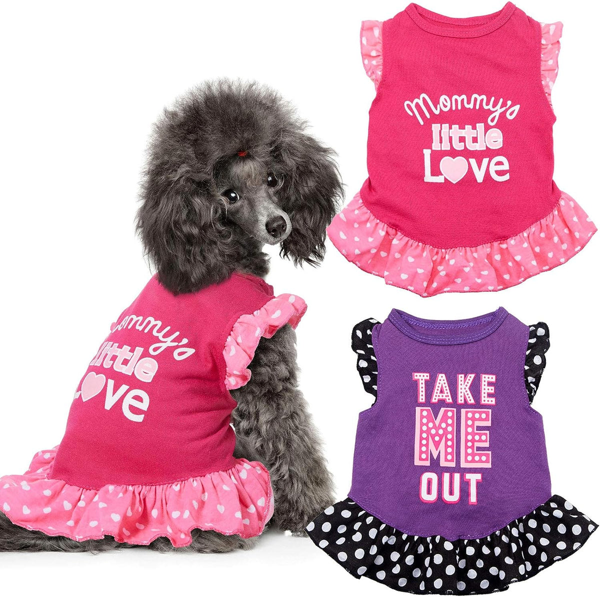 Love and Me Dog Dresses Set - Available in Sizes XS, S, M, and L, Medium Size Included