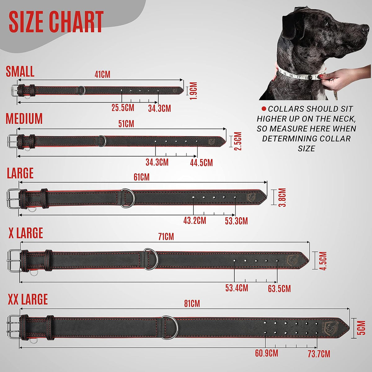 Riparo Dog Collars for Medium Dogs, Genuine Leather Dog Collar, Medium Dog Collar (M: 1" Wide for 13.5”-17.5” Neck, Black/Red Thread)