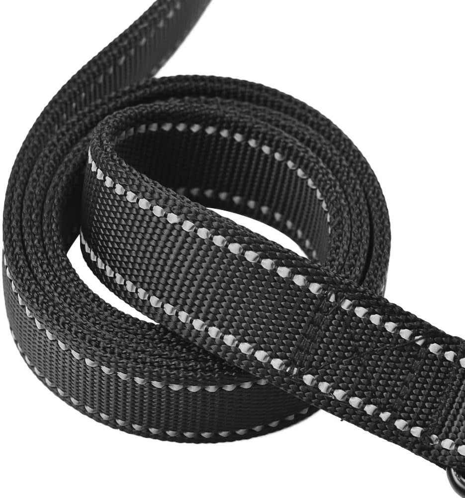6Ft Heavy Duty Dog Leash with Padded Traffic Handles, Reflective Dual Handles for Enhanced Control and Safety Training, Suitable for Large and Medium Dogs (Black)