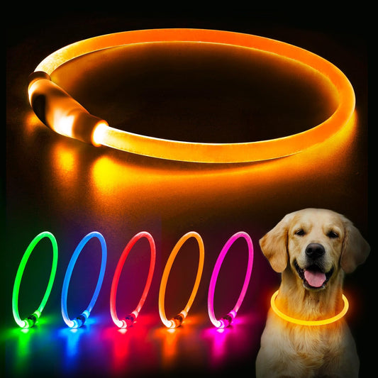 USB Rechargeable LED Dog Collar with Glow Feature - Orange