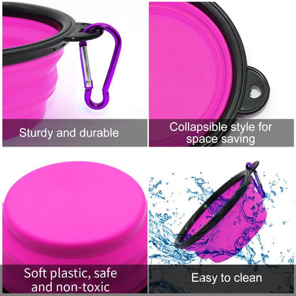 Collapsible Dog and Cat Bowls - 2 Pack Portable Water and Food Dishes with Carabiners (Small, Green & Purple)