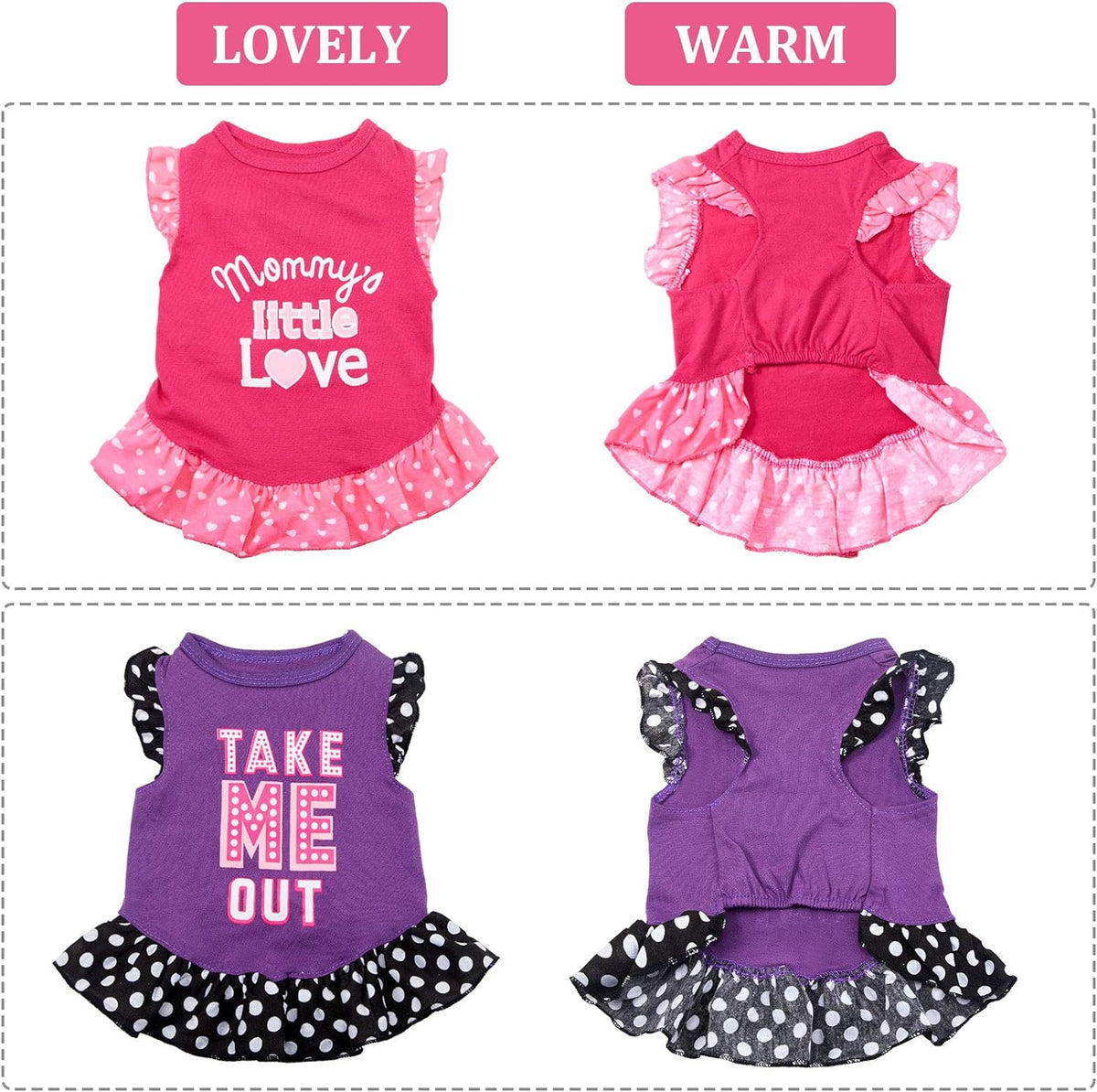 Love and Me Dog Dresses Set - Available in Sizes XS, S, M, and L, Medium Size Included