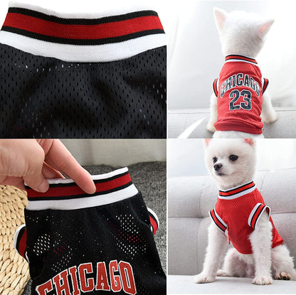 Dog Basketball Jersey - Stylish Cotton T-Shirt for Large, Medium, and Small Dogs (Chihuahua, Yorkies) - Blue and Red, Size Large (Back: 13.78 in, Chest: 18.9 in)