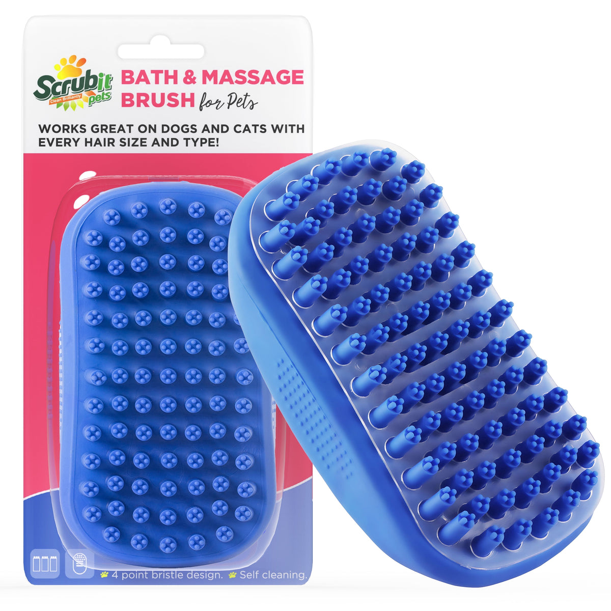 Dog Bath Scrubber Rubber Curry Comb and Pet Grooming Brush with Non-Slip Grip in Blue