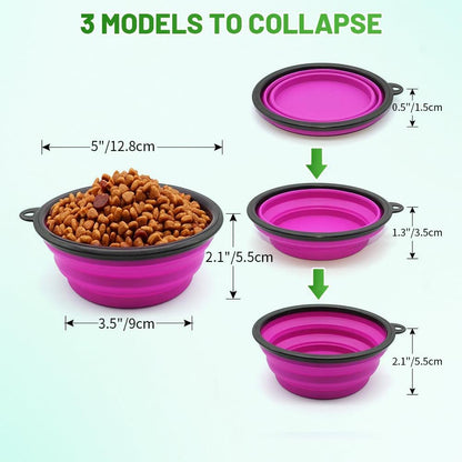 Collapsible Dog and Cat Bowls - 2 Pack Portable Water and Food Dishes with Carabiners (Small, Green & Purple)