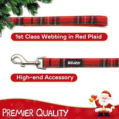 Christmas Buffalo Plaid Dog Collar and Leash Set with Removable Bowtie for Large Dogs