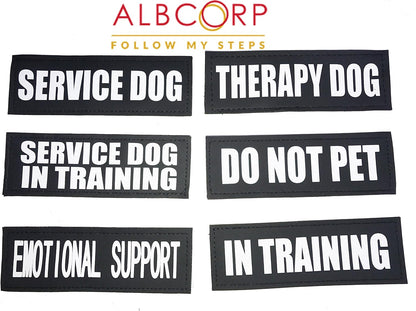 Reflective Service Dog Patches with Hook Backing for Service Animal Vests and Harnesses, Small (4.6 x 1 Inch)