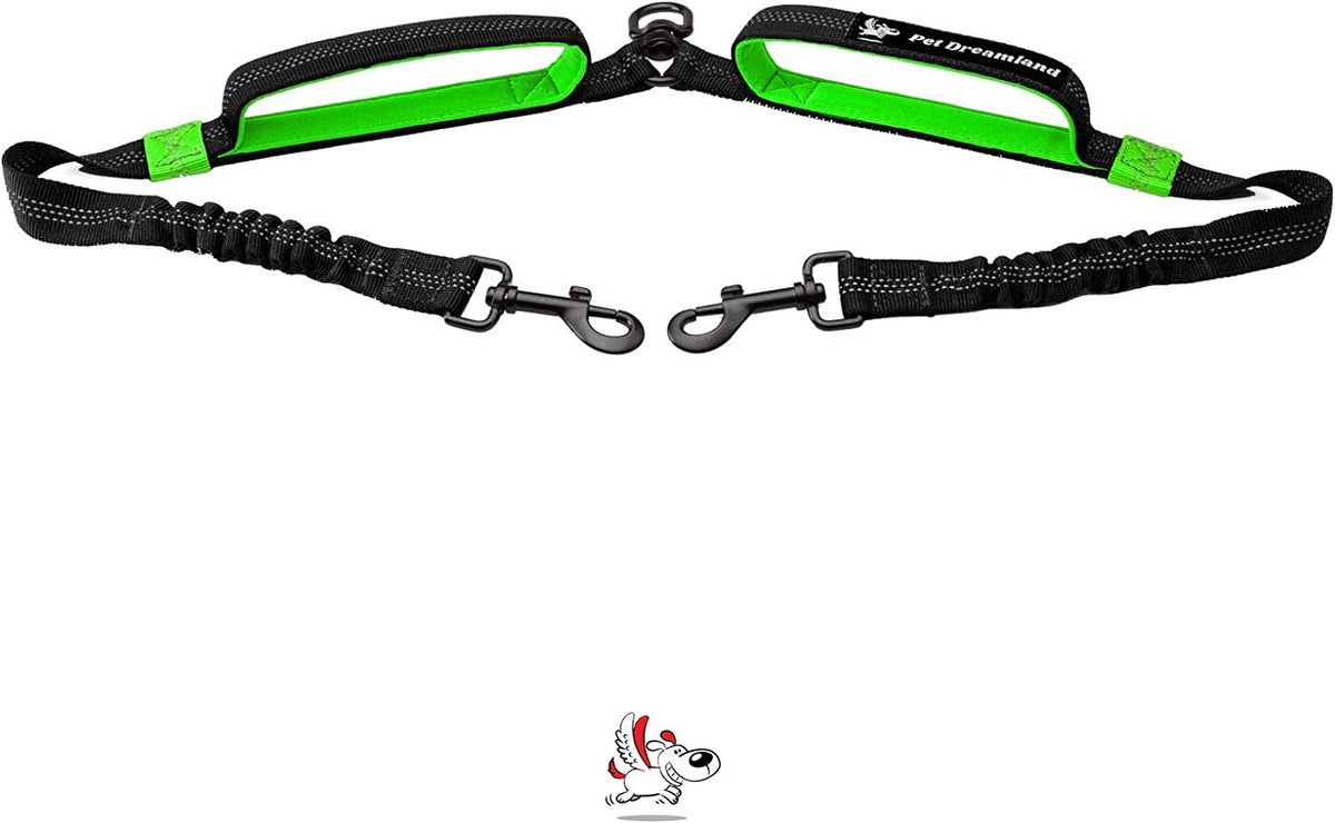 Premium Double Dog Coupler with No-Tangle Swivel for Two Medium Dogs - Effortless Walking Solution in Black & Green