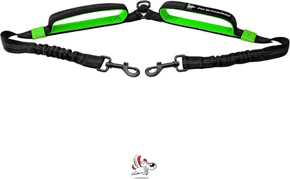 Premium Double Dog Coupler with No-Tangle Swivel for Two Medium Dogs - Effortless Walking Solution in Black & Green