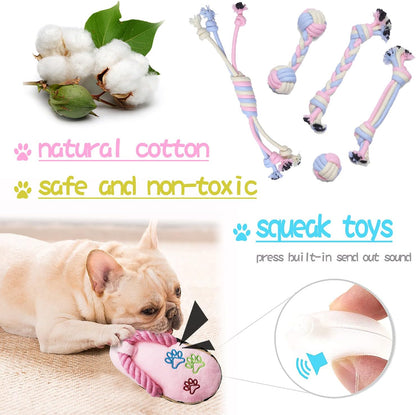 Puppy Chew Toys for Teething Puppy Toys Small Dog Rope Balls for Teething Chew Interactive Teeth Cleaning Tug Toys Storage Baske