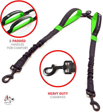 Premium Double Dog Coupler with No-Tangle Swivel for Two Medium Dogs - Effortless Walking Solution in Black & Green