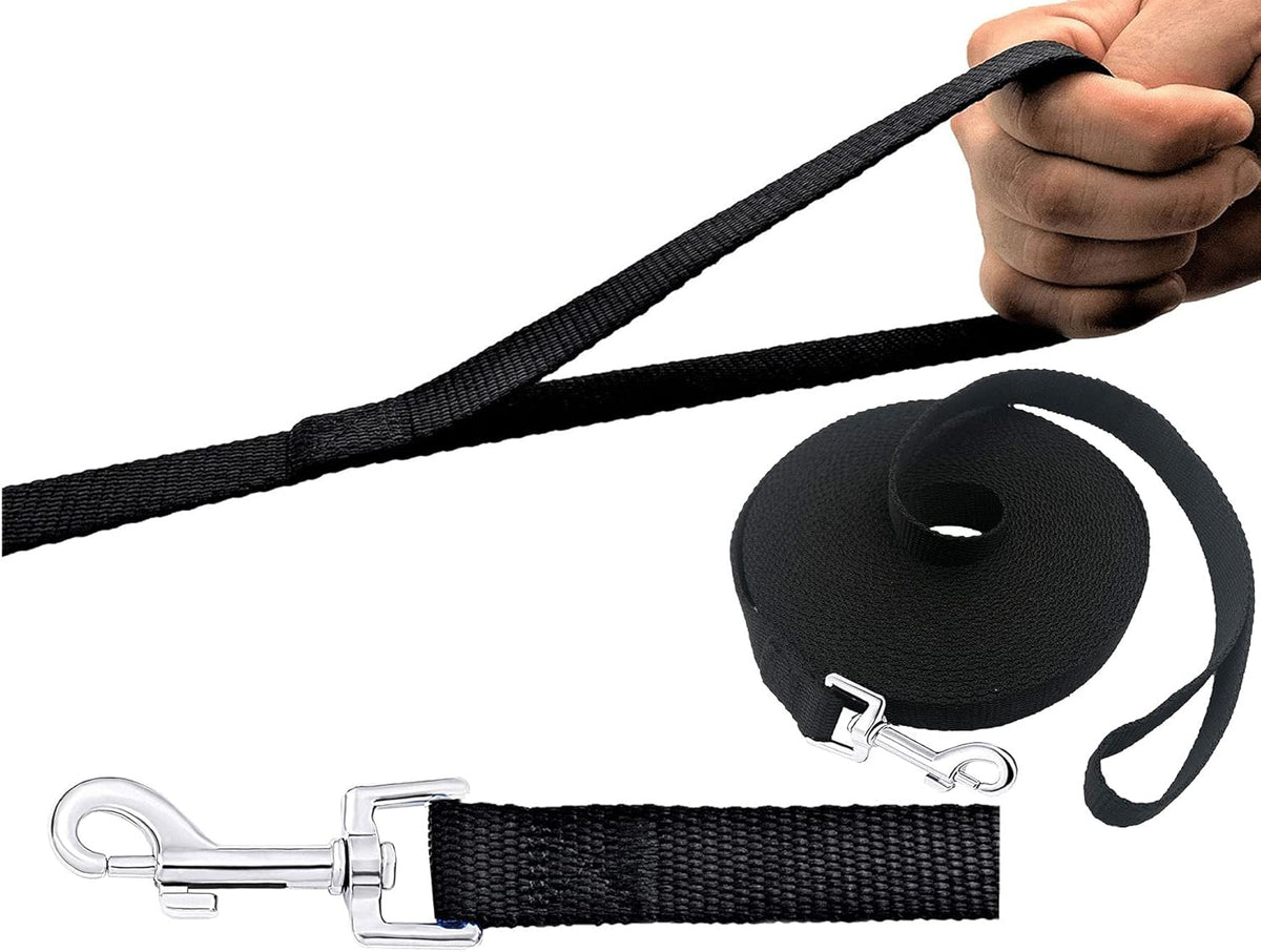 Long Dog Leash for Obedience Recall Training - Available in 15FT, 20FT, 30FT, 40FT, and 50FT for Small and Medium Dogs - Ideal for Camping, Training, Play, and Backyard Use (20FT, Black)