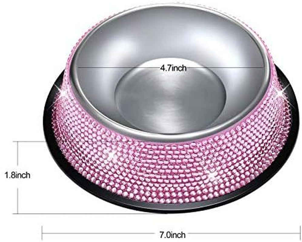 Handmade Pink Rhinestone Dog Bowls, 640ML Stainless Steel Double Feeder Set for Cats and Dogs - Set of 2
