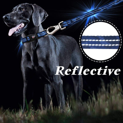 Reflective Dog Collar and Leash Set with AirTag Holder - Blue Camo Padded Collar and Matching Clip Handle Leash for Small Dogs