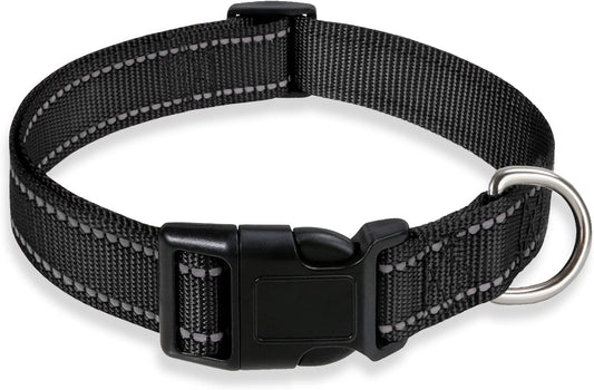 Reflective Dog Collar, Puppy Collar with Buckle Adjustable, Black M