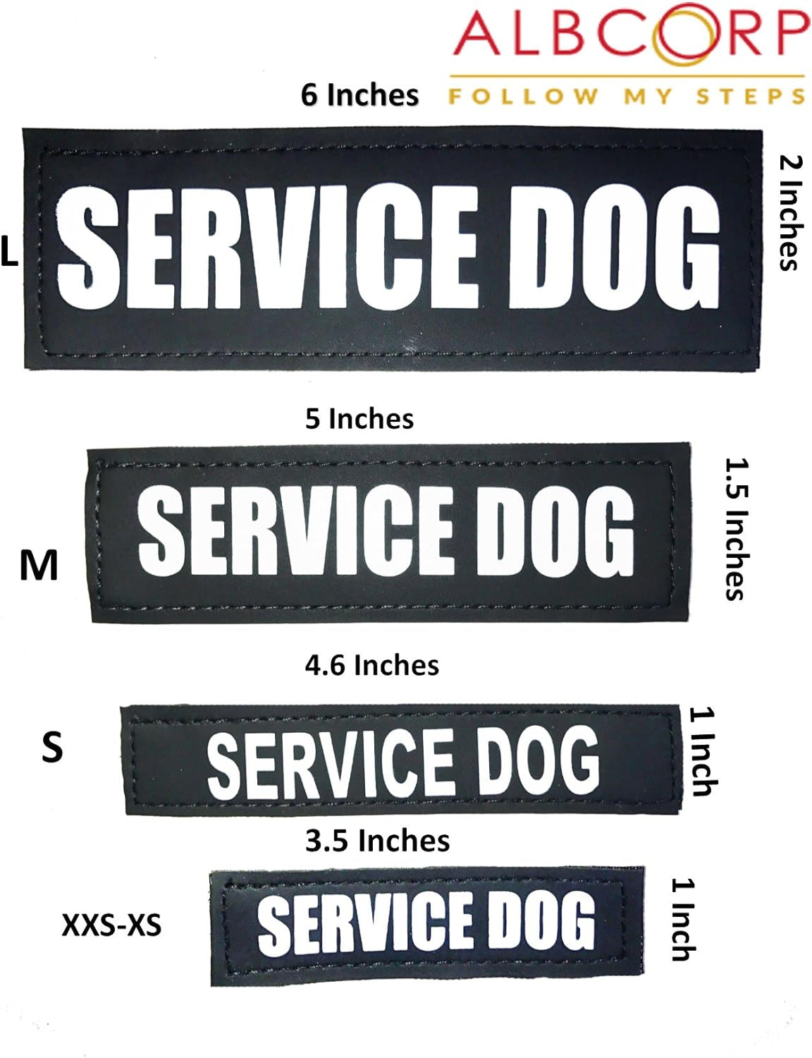 Reflective Service Dog Patches with Hook Backing for Service Animal Vests and Harnesses, Small (4.6 x 1 Inch)