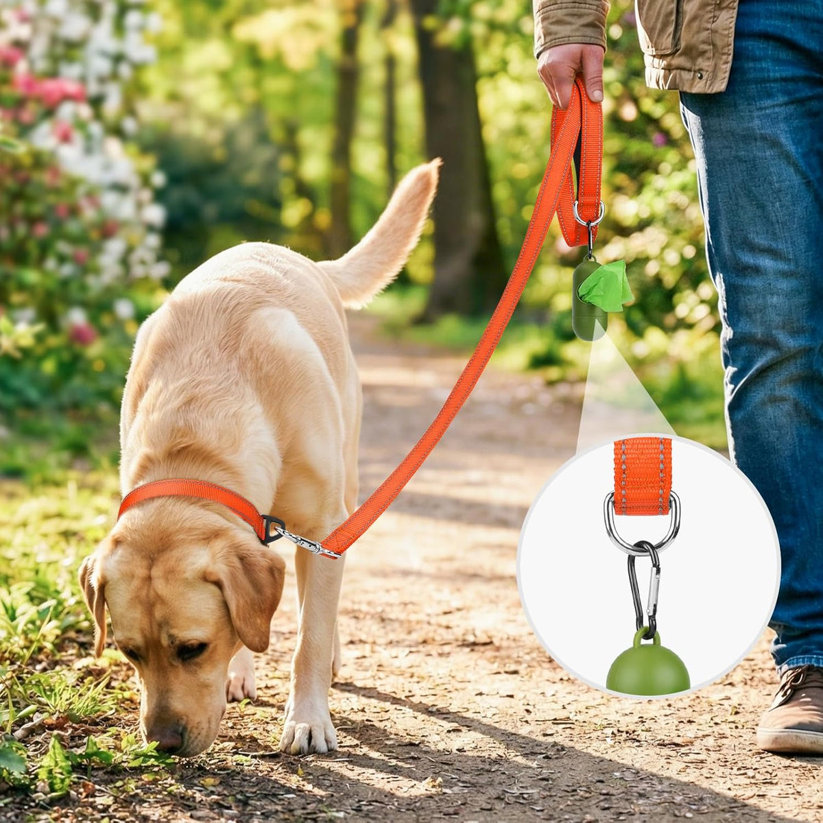Reflective 5 FT x 1" Dog Leash for Medium and Large Breeds - Orange