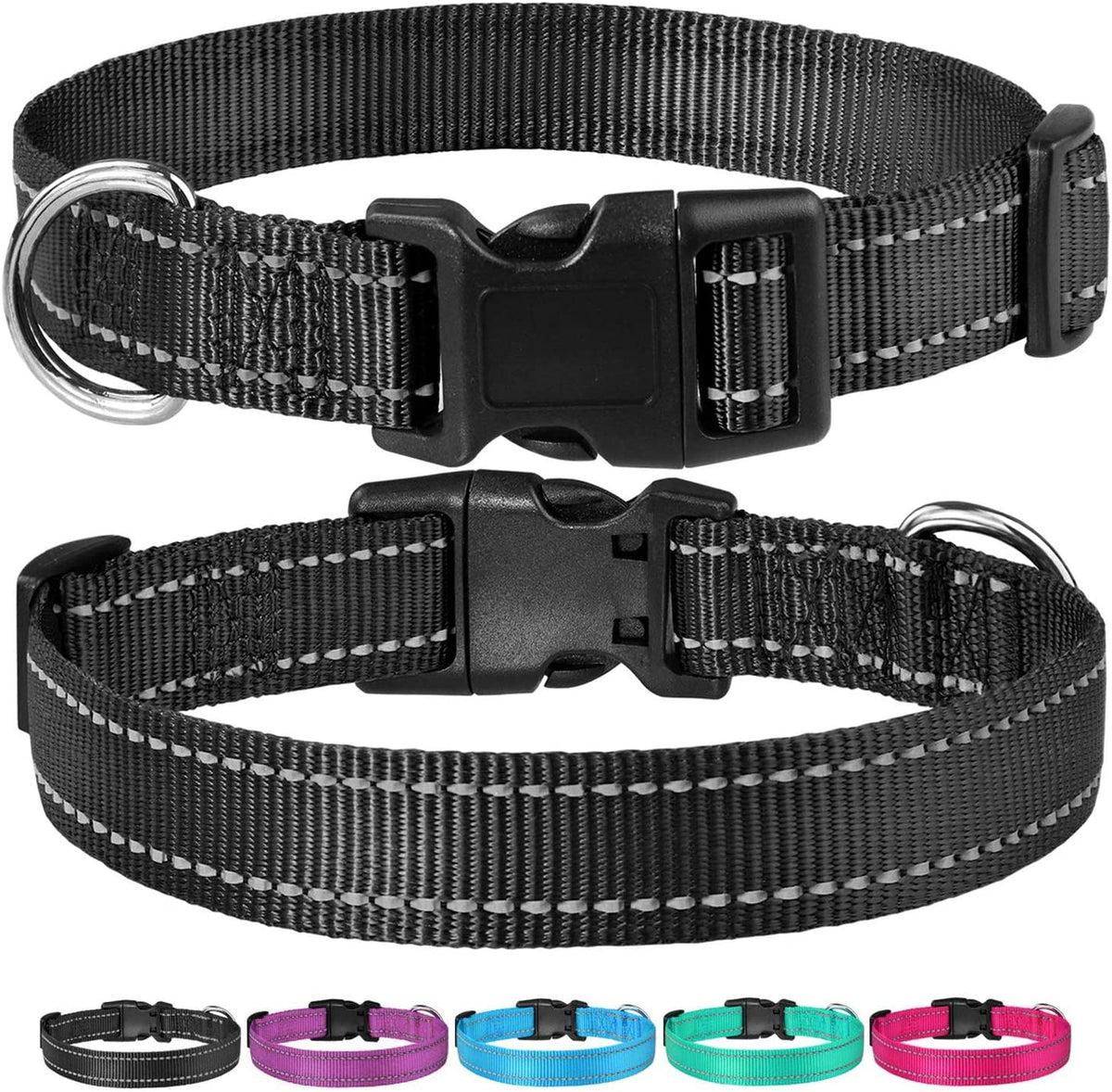 Reflective Dog Collar, Puppy Collar with Buckle Adjustable, Black M