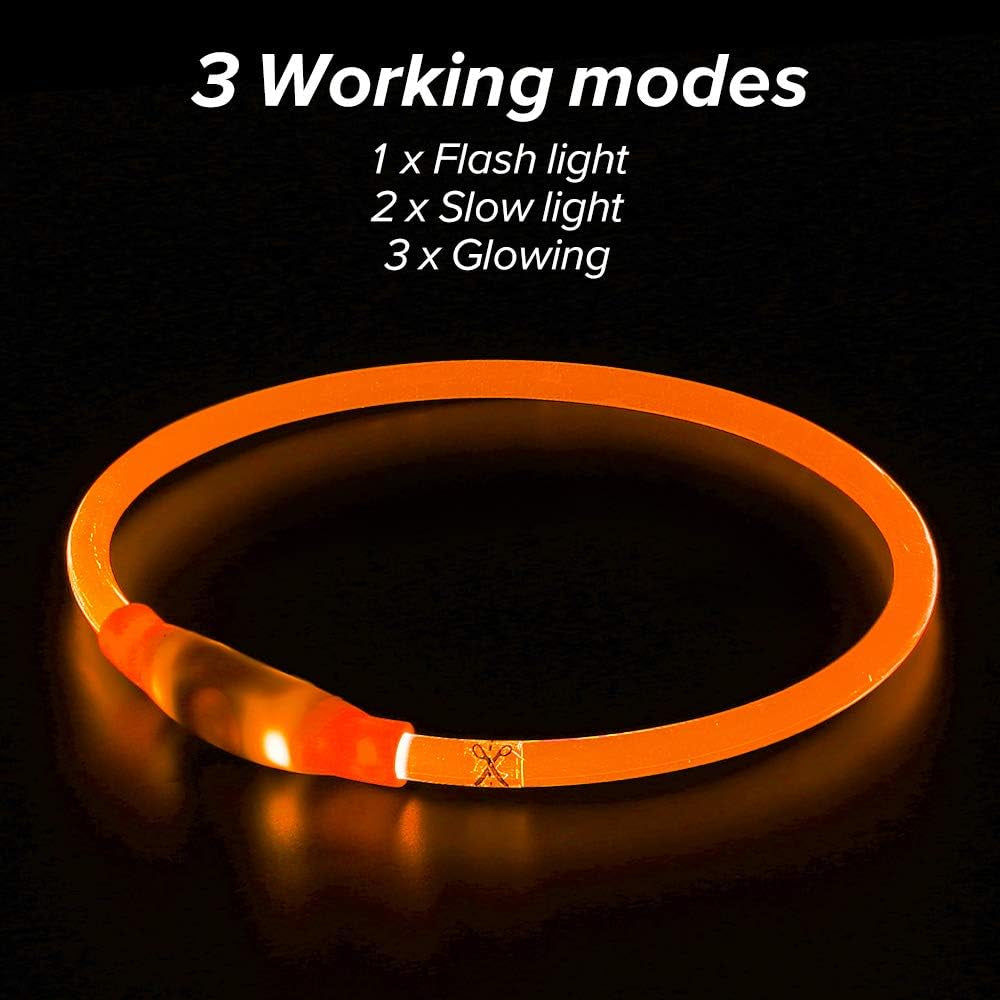 USB Rechargeable LED Dog Collar with Glow Feature - Orange