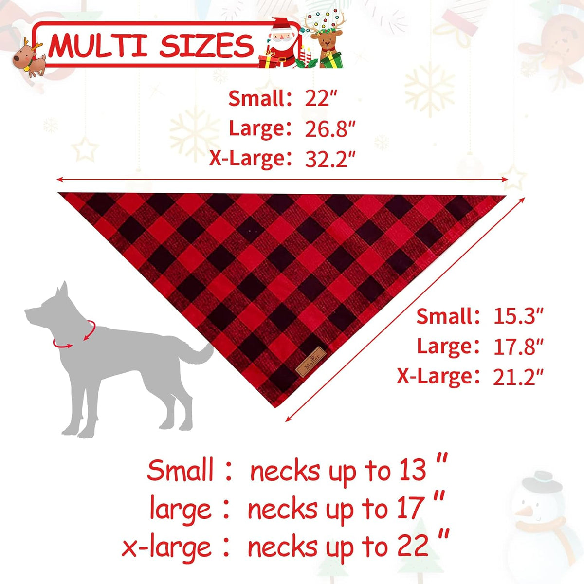 Set of 2 Christmas Dog Bandanas in Classic Buffalo Red Plaid - Triangle Bibs and Kerchiefs for Small and Large Dogs