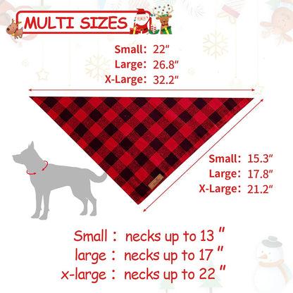 Set of 2 Christmas Dog Bandanas in Classic Buffalo Red Plaid - Triangle Bibs and Kerchiefs for Small and Large Dogs
