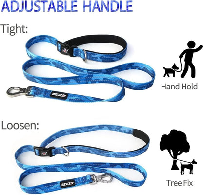 Reflective Dog Collar and Leash Set with AirTag Holder - Blue Camo Padded Collar and Matching Clip Handle Leash for Small Dogs